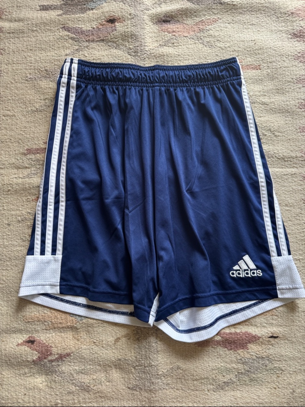 adidas Navy Athletic Shorts with White Stripes